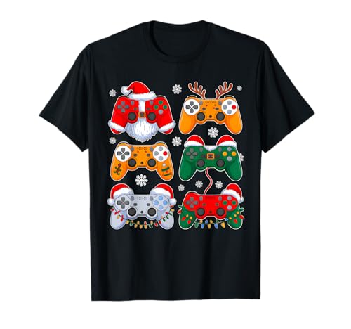 Boys Christmas Shirt Santa Elf Gaming Controllers Gamer Xmas T-Shirt