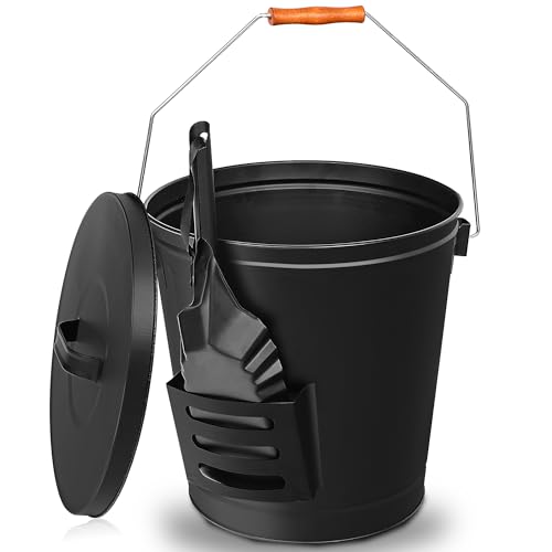 HomGarden Fireplace Ash Bucket with Lid and Shovel - 5.15
