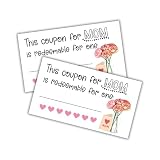 Mother’s Day Gift Certificate Coupons Redeemable for Blank Write In | 50pk 2x3.5” Certificates Mom Present from Kids Flowers