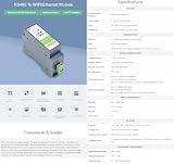Waveshare RS485 to WiFi/Ethernet Module Rail-Mount Serial Server Modbus MQTT Gateway Supports Transparent Transmission Mode