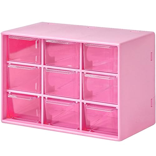 Dafape Mini Storage Drawers, Small 9 Drawers Organizer Bins Stackable Clear Plastic Box for Desk Office Bedroom Kitchen Makeup Jewelries Parts Gadgets Square Trays Desktop Stationary (Red)