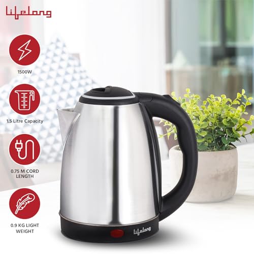 Lifelong ISI Certified Electric Kettle 1.5L with Stainless Steel Body, Easy and Fast Boiling of Water for Instant Noodles, Soup, Tea etc. (1 Year Manufacturer's Warranty, Silver, LLEK15) 1500 W - Image 3