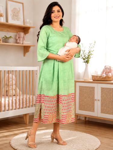 Image of RITIJYA Zipless Feeding Kurta Dress for Women | Maternity Nursing Kurti, No-Zip Easy Access | Extra Pleats Pre to Post Pregnancy | Quick-Dry Fabric | S-4XL