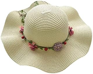 Women Girls Summer Beach Straw Sun Hat Bowknot Flower Rattan Wreath Uv Protection