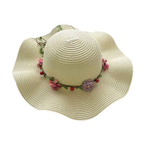 Women Girls Summer Beach Straw Sun Hat Bowknot Flower Rattan Wreath Uv Protection