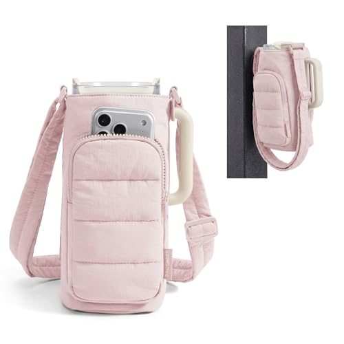 BAGSMART Magnetic 40oz Water Bottle Holder with Strap Crossbody Purse Gym Accessories for Women Pink