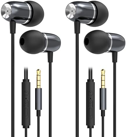 MORMOQUE EP05 Wired Earbuds 2 Pack,3.5 mm Jack Noise Isolating Earphones,in-Ear Headphones with Microphone,HD Bass Audio Ear Buds,for Small Ears canals Women,Teens Boys Girls and Adult (Black)