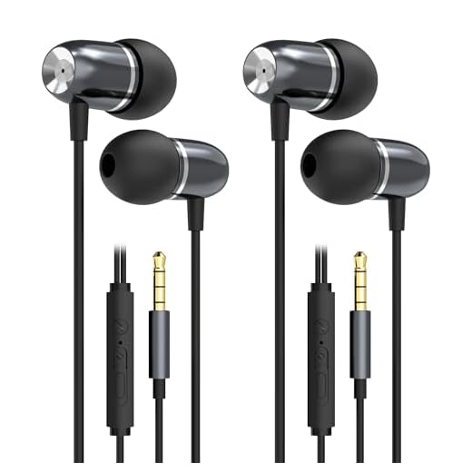 MORMOQUE EP05 Wired Earbuds 2 Pack,3.5 mm Jack Noise Isolating Earphones,in-Ear Headphones with Microphone,HD Bass Audio Ear Buds,for Small Ears canals Women,Teens Boys Girls and Adult (Black)