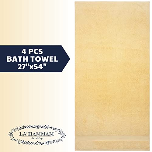 La Hammam 4 Piece 27 X 54 Luxury Bath Towels Set For Bathroom, Spa, Gym, Shower, Pool, College Dorm | Extra Soft, Quick Dry, Highly Absorbent Hotel Quality Turkish Cotton Bath Towel Sets - Yellow #TOP4