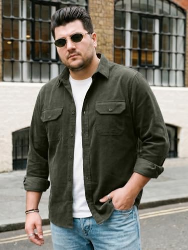 Image of Urbano Plus Men's Corduroy Full Sleeve Regular Fit Solid Overshirt with Utility Pockets
