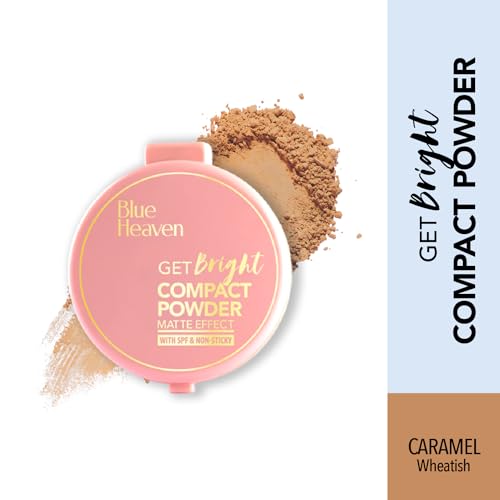 Image of Blue Heaven Get Bright Compact Powder For Women With Spf Sun Protection, Non Sticky, Oil Free, Matte Finish Light Weight Formula, Caramel,16 Grams