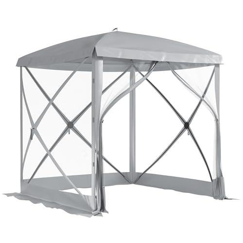 Outsunny 7 x 7ft Pop-Up Screen House Gazebo Camping Outdoor Instant Setup Tent Fits 3-4 People 210D Material w/Carry Bag & Ground Stakes image 3