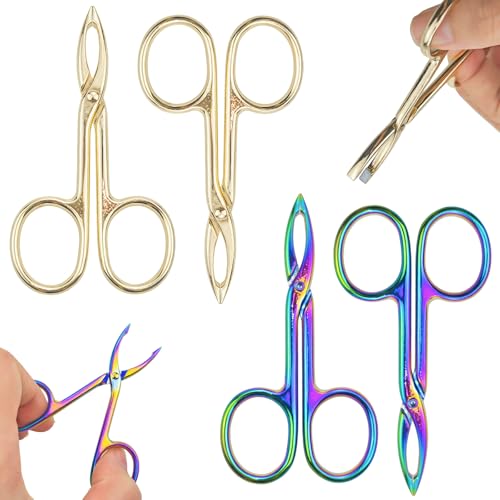 4 PACK Tweezers Scissor Straight Tip Brow Scissors for Hair Plucker Remover Facial Hair Eyebrows Care Plucker(Gold and Color)