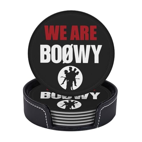 コースター BoOwy Boowy ボウイ We Are お茶パッド おしゃれ 丸型 6枚セット マグ コップ用マット 断熱 吸水 速乾 滑り止め 収納ケース付き 卓上飾り 自宅 飲食店 カフェ プレゼント