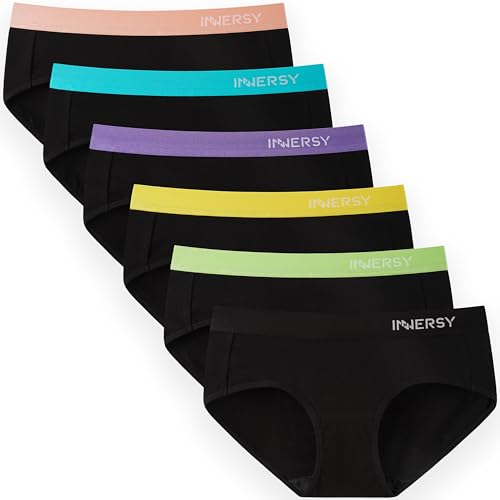 INNERSY Bragas Mujer Algodón Cómoda y Respirable de Braguitas Elasticidad con Faja Ropa Interior Mujer Sexy Pack de 6 (M, Negro con Multicolor Faja)