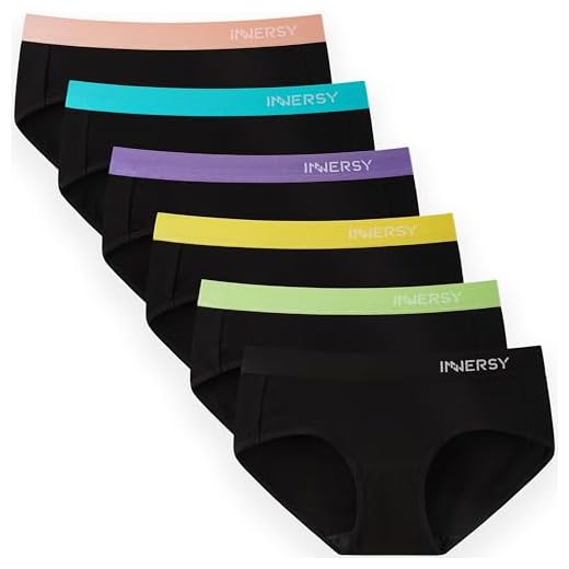 INNERSY Bragas Mujer Algodón Cómoda y Respirable de Braguitas Elasticidad con Faja Ropa Interior Mujer Sexy Pack de 6 (M, Negro con Multicolor Faja)