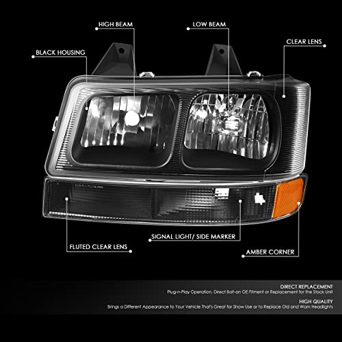 Dna Motoring Hl-Oh-Cegs03-4P-Bk-Am Pair Of Oe Style Headlights & Parking/Turn Signal Lights Compatible With 03-14 Express Savana 1500/03-23 Express Savana 2500 3500,Black/Amber #TOP1