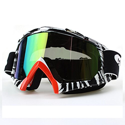 Wonzone Windproof Dustproof Motorcycle Anti-Fog Cross Country Riding Cycling Sunglasses Mountaineering Skiing Snow Ski Goggles Protective Eyewear (Black&White, Rainbow)