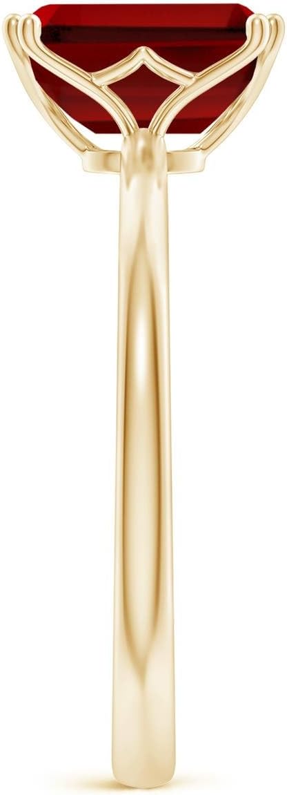 Angara Lab Grown Ruby Solitaire Engagement Ring for Women | Double Prong-Set Emerald-Cut Lab Ruby Ring in 14K Solid Gold/Platinum | July Birthday, Gemstone Jewellery Gift