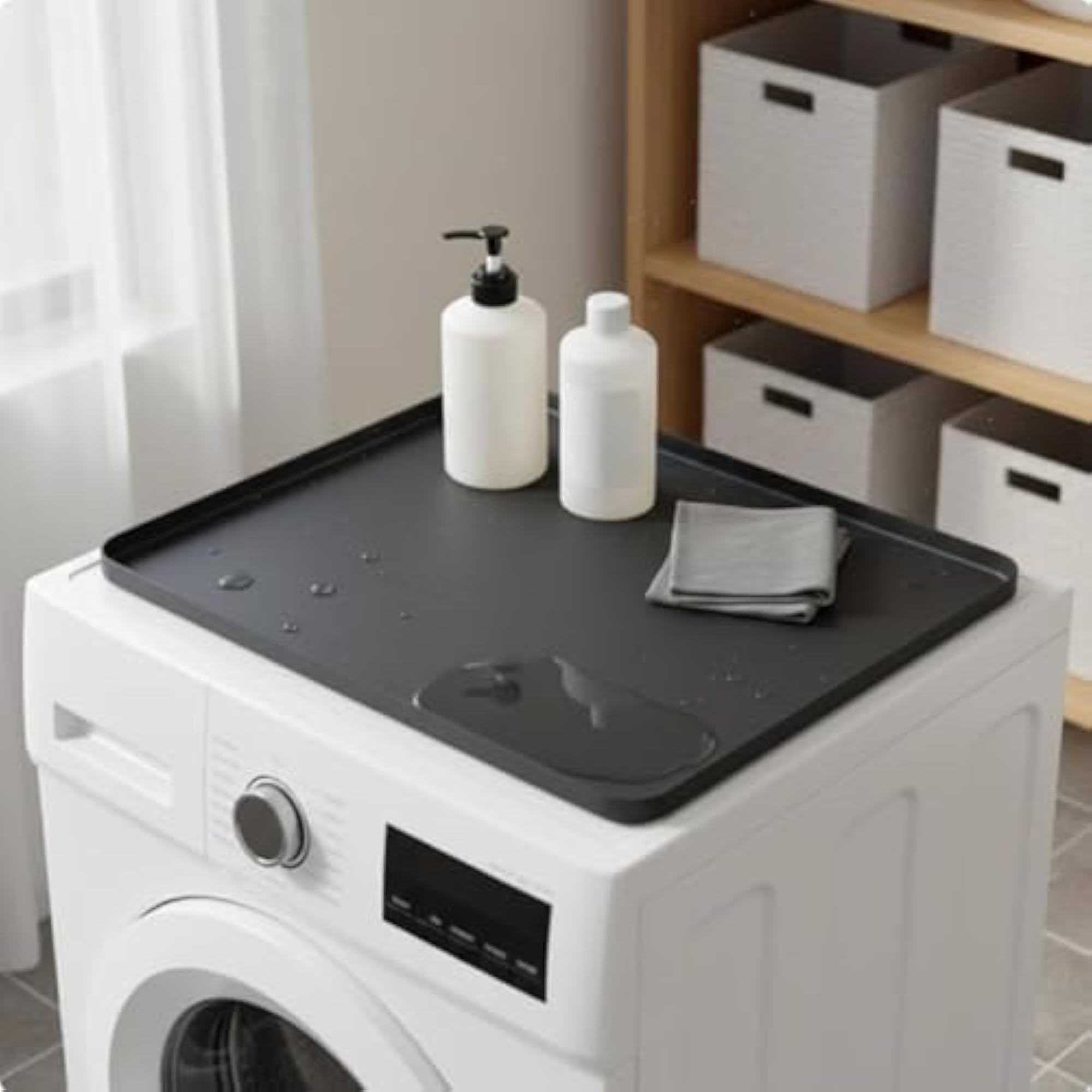 Silicone Washing Machine Top Cover Waterproof Dust-Resistant Mat, Gray 60-65cm