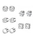 WUNZILO 5 Pares Pendientes Magnéticos, Pendientes Hombre, Sin Necesidad de Perforar, Pendientes Iman Hombre, 8 mm Pendiente Hombre Plata Diamante, Pendiente de Imán para Hombres y Mujers