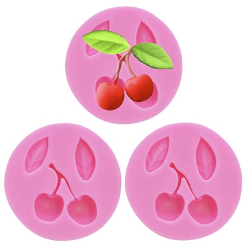 3 Pieces Cherry Silicone Mold for Chocolate Candy Cake decoration Cherry with Funny Leaves Shape Baking Mould Handmade DIY Candle Soap Making Mold