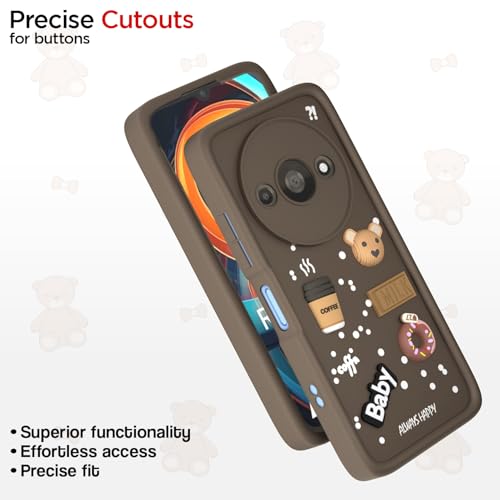Image of Pikkme Back Cover for Redmi A3 (2024) / Redmi A3x / Poco C61 | Cute Fun Cartoon 3D Bear Silicone Full Body Protection Bumper Cover (Brown)