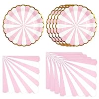 50 Pièces Assiette Jetable Festonnées 23cm, Rose Assiettes en Carton Vaisselle Jetable Anniversaire pour Barbecue Anniversaire Fête Douche de bébé Mariages (Or Rose, 23cm