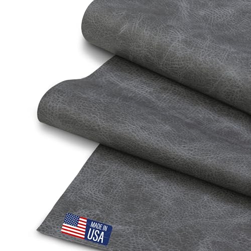 Faux Leather Fabric, Thick Durable Synthetic Repholstery Leather Vinyl, Soft Touch Distressed DIY and Craft Material - Cut by The Yard (Grey)