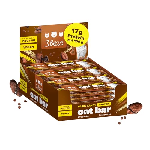 3Bears x Harry Kane Protein Oat Bar Crispy Kakao 16x45g - veganer Protein Riegel ohne Industriezucker - 17g Proteine auf 100g - Hafer Riegel & Protein Bar für unterwegs