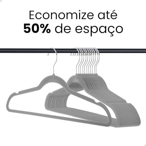 Kit 50 Cabides de Veludo 360° Antideslizante Kit Cabide para Roupas Camiseta Calça