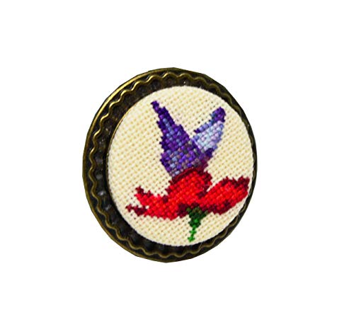 Handmade Embroidered Brooch with Butterfly Flower