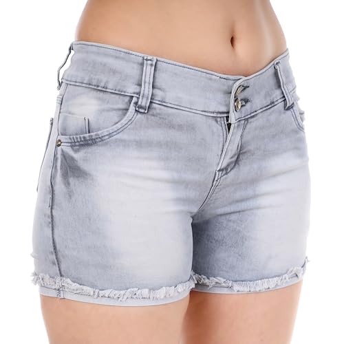 Image of Women's Stretchable Denim Shorts | Relaxed Fit | Low Rise | Frayed Hem | Casual Summer Wear