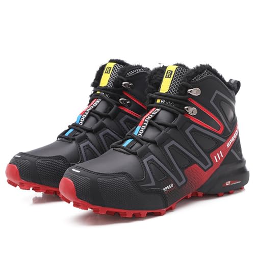 DTREEL Cycling Shoes for Men Waterproof Road and Mountain Bike Shoes Warm Indoor Outdoor Sports Sneaker for Winter,Red-44EU