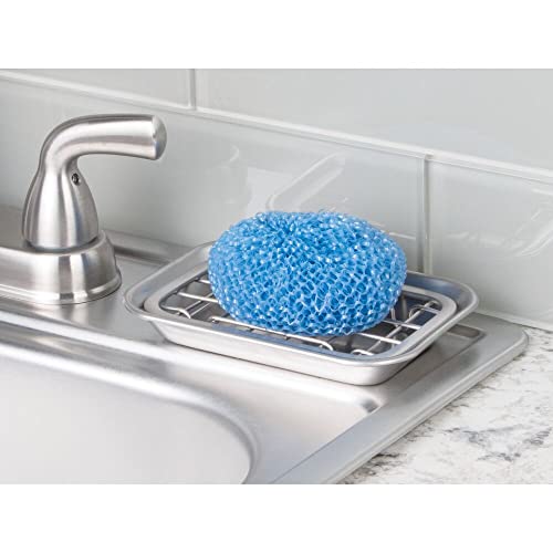 Mdesign Metal 2-Piece Soap Dish Tray With Drainage Grid And Holder For Kitchen Sink Countertops To Store Soap, Sponges, Scrubbers - Rust Resistant - Brushed #TOP1