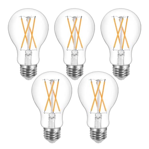 Lepro Vintage LED Bulbs, Dimmable Filament Bulb, 8W 800LM, 60W Equivalent, 2700K Warm White, Classic Clear Glass, A19 Shape, E26 Base, Pack of 5