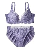 [ニッセン] インナーセット 脇高 編レース ブラジャー ショーツ セットトリンプ アイリスブルー×ラベンダー F95/3L~4L