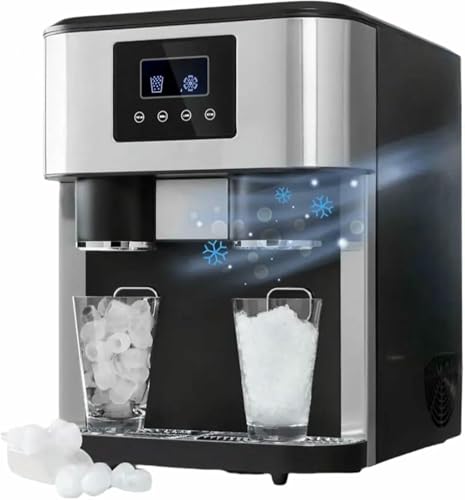 3 in 1 Countertop Small Ice Maker Machine,15Kg/24h Stainless Steel Ice Crusher Machine with LCD Display, 16 Ice Cubes in 7-9 Mins, for Home Kitchen Office Bar Party