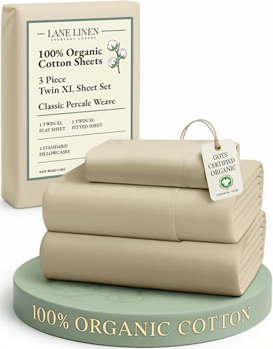 Image of LANE LINEN Twin XL Sheets Set, 100% Mercerized Organic Cotton Twin XL Bed Sheets Set with sily Touch Finish, Soft and Comfy Fully Elasticized Percale Weave Low Pilling XL Twin Sheets Set -Linen