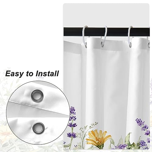 Bovlleetd Purple Lavender Small Shower Curtain Spring Botanical Watercolor Rustic Flowers Plant Shower Curtain for Bathroom Waterproof Fabric Bathtub Curtain with Hooks 92x183cm - Image 4