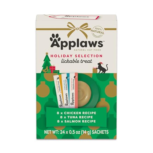 Applaws Lickable Cat Treats, Natural Grain-Free Purée, Made with Limited and Natural Ingredients, No Artificial Additives, Chicken & Tuna Squeeze Up Cat Treats (24 x 0.5 oz Sachets)