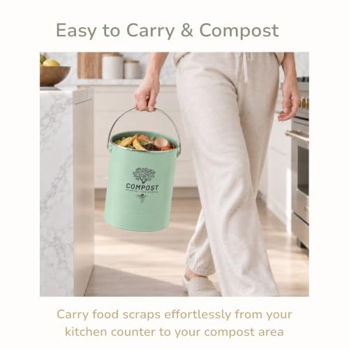 Kitchen Countertop Compost Bin, Odor Resistant Indoor Compost Bin with Lid and Charcoal Filter, Rust Resistant Coated Compost Bucket, Compost Container, Mint by Holismo - Used condition - Image 6