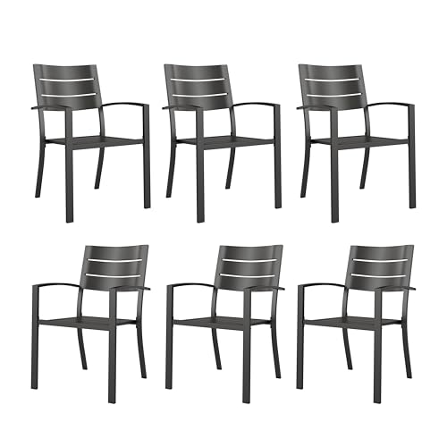 Image of PHI VILLA Stackable Patio Dining Chairs Set of 6, Wrought Iron, Black | All-Weather, 22.8 inchD x 19 inchW x 35 inchH, Supports 300 lb, For Deck, Perfect for patio,porch,deck,