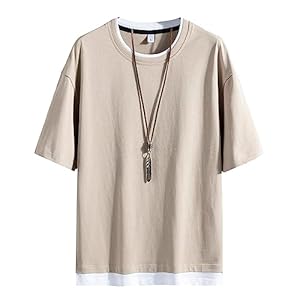 Hiboss Men’s Short Sleeve T-Shirt, Plain, Layered Style, Large Size, Loose, Half Sleeve, Men’s Summer Clothes