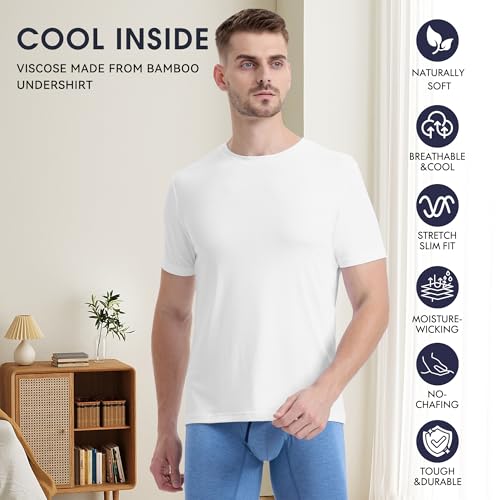 BAMBOO COOL Men’s Undershirts Slim Fit V-Neck/Crewneck, Moisture-Wicking T-Shirts Soft Stretch White Tees for Men, 3 Pack2