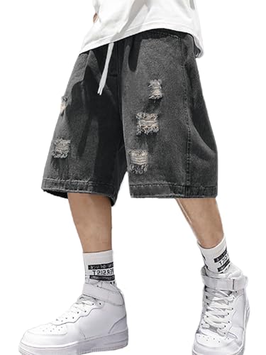 EMMIOL Baggy Jean Shorts Men, Y2K Jorts Cargo Ripped Elastic Waist Shorts - image 1