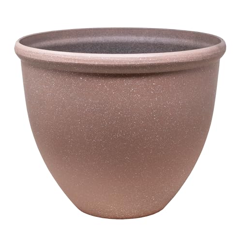 Garden Elements TerraStone Smooth Round Planter, Terracotta, 14in - Classic Indoor/Outdoor Flower Pot with Drainage