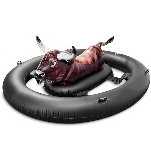 Giant Realistic Bull Rider Pool Float –Inflatable Water Toy Heavy Cell Airbag Sun Lounger with Safety Handles 2.39 m × 1.96 m × 0.81 m – Perfect for Pool Beach Party Summer Lake