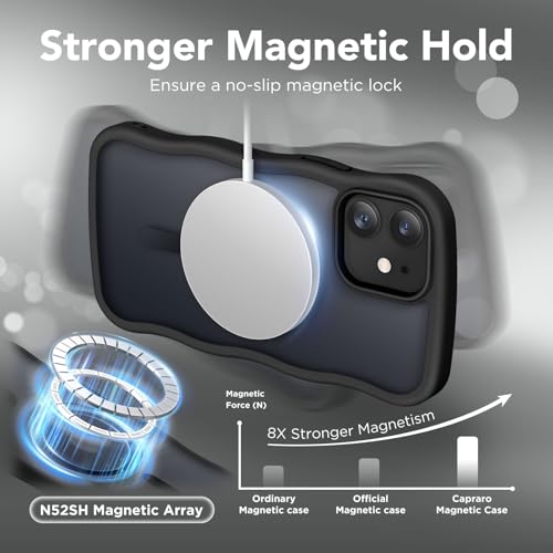 CAPRARO Cute for iPhone 12 Case & iPhone 12 Pro Case, Compatible with MagSafe, [Curly Wave Edge] [Camera Protection] [14 FT Drop Protection] Magnetic for iPhone 12/12 Pro, Black by CAPRARO - Used condition - Image 3