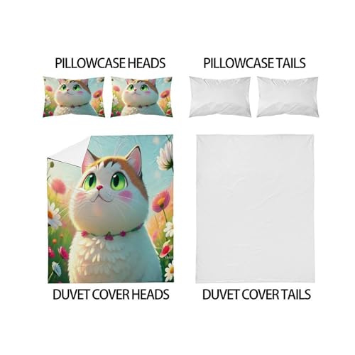 Housse de couette chat 3D en microfibre 260x220 cm avec fermeture éclair - 4